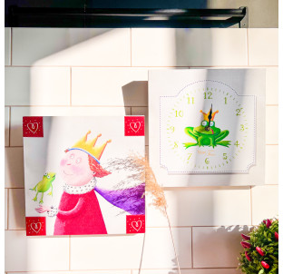 06-103 Годинник настінний Дитячий на полотні Царівна-жаба 28*28см - фото