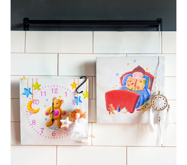 06-108 Годинник настінний Дитячий на полотні Ведмедик 28*28см - фото