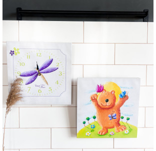 06-109 Годинник настінний Дитячий на полотні Ведмедик 28*28см - фото