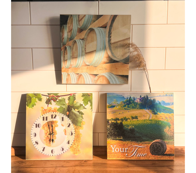 06-304 Годинник настінний на полотні Сонячна Тоскана 30*30см - фото