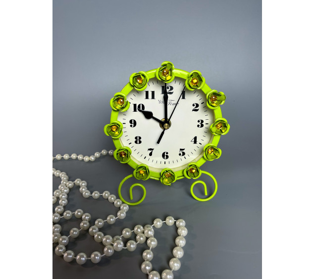 02-229 Годинник мет. настільний з квітами (12*15*6) - фото 1