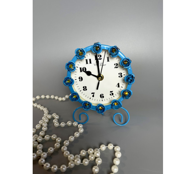 02-229 Годинник мет. настільний з квітами (12*15*6) - фото 3