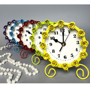 02-229 Годинник мет. настільний з квітами (12*15*6) - фото