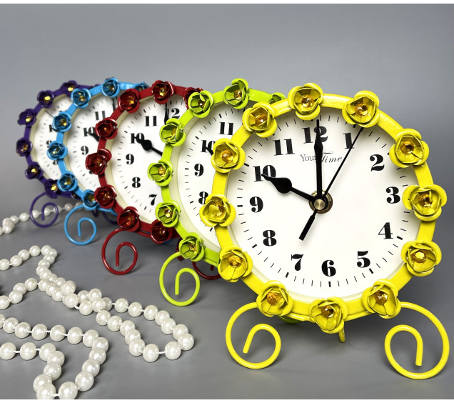 02-229 Годинник мет. настільний з квітами (12*15*6) - фото