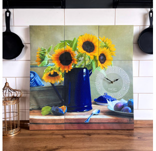 06-403 Годинник настінний на полотні Соняшник 60*60см - фото