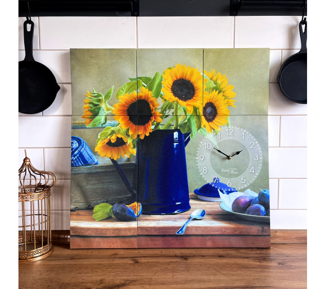 06-403 Годинник настінний на полотні Соняшник 60*60см - фото