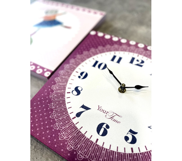 06-107 Годинник настінний Дитячий на полотні Балерина 28*28см - фото 1