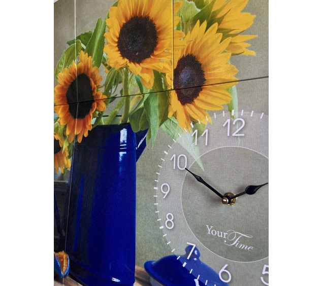 06-403 Годинник настінний на полотні Соняшник 60*60см - фото 1