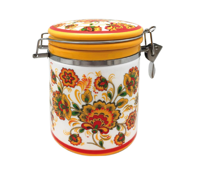 630-16/1 Ємність для сипучих продуктів 0,5л "Квітковий розпис"(h-10см, d-9,5см)(без подарункової уп) - фото