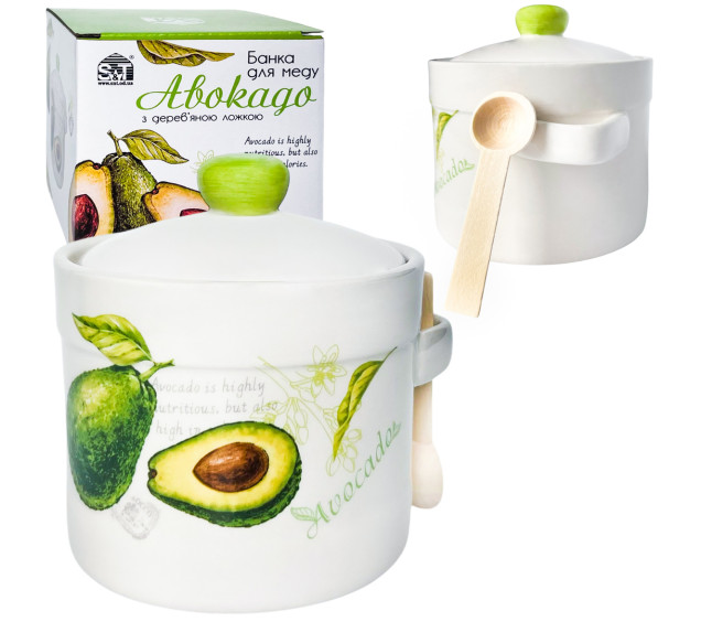 2370-21 Банка для меду з дерев'яною ложкою "Авокадо" 400 мл - фото