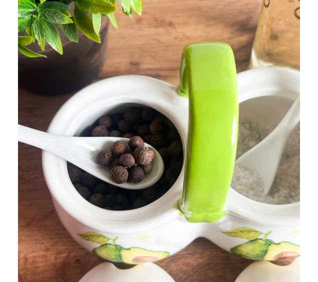 6023-21 Банка для спецій подвійна з 2 ложками "Авокадо" (15*8,5*12,5см,2 по 200мл) - фото 3