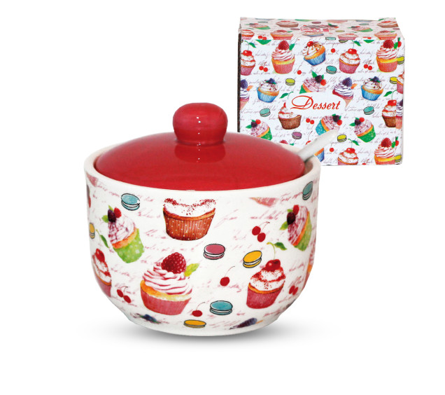 2242-9 Цукорниця з ложкою 450мл "Десерт" (d-11см, h-7,5см) - фото