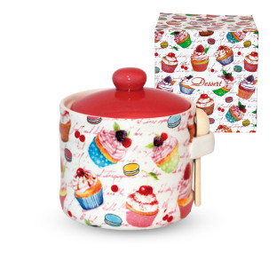 2370-9 Банка для меду з дерев'яною ложкою "Десерт" (h-8,5см, d-10см, об-м-420мл) - фото