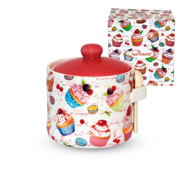 2370-9 Банка для меду з дерев'яною ложкою "Десерт" (h-8,5см, d-10см, об-м-420мл) - фото