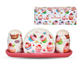 6912-9 Набір для солі і перцю з салф. на керам. підставці "Десерт" - фото