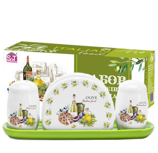 6912-13 Набір для солі і перцю з салф. на керам. підставці "Італійські страви" - фото