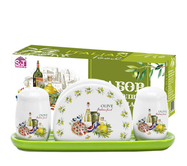 6912-13 Набір для солі і перцю з салф. на керам. підставці "Італійські страви" - фото