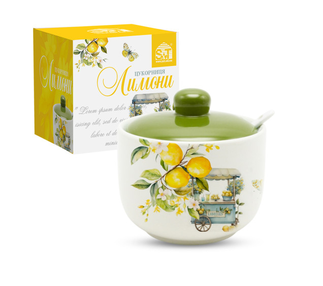 700-03-22 Цукорниця з ложкою 450 мл "Лимони" - фото