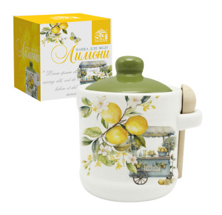 700-04-22 Банка для меду з дерев'яною ложкою 350 мл "Лимони" - фото