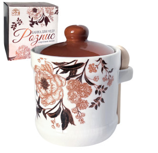 700-04-19 Банка для меду з дерев\'яною ложкою "Розпис" 400 мл - фото