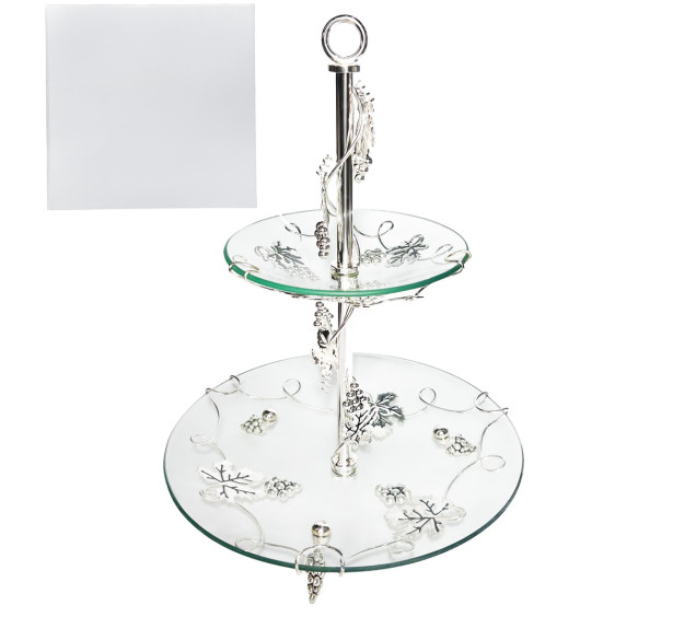 37208 Фруктовниця 2х-яр. кругла декор Виноград (30*30*39см) - фото