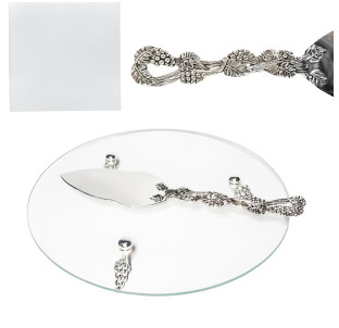 37249 Блюдо круг/тортовниця з лопаткою декор Виноград (30*30*4,5см) - фото