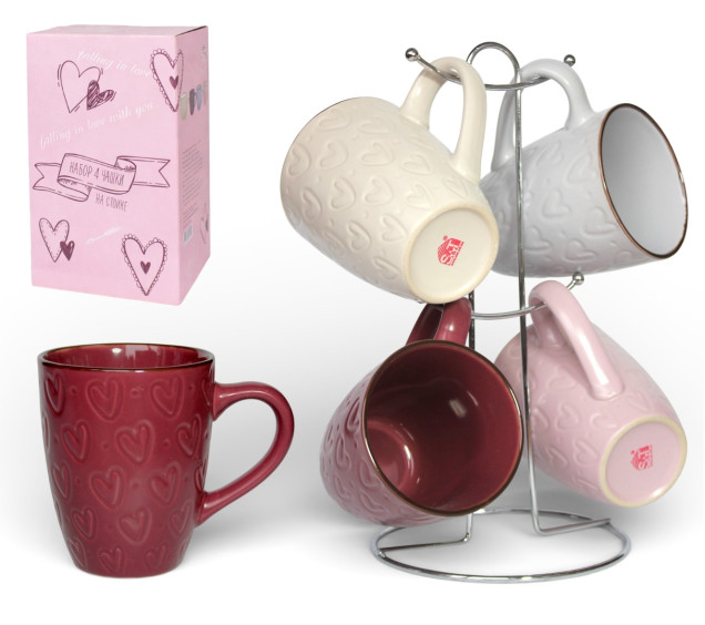 021-04-09 Набір 4 чашки на стійці Heart 350 мл - фото