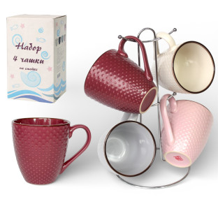 021-04-10 Набір 4 чашки на стійці Dots 350 мл - фото