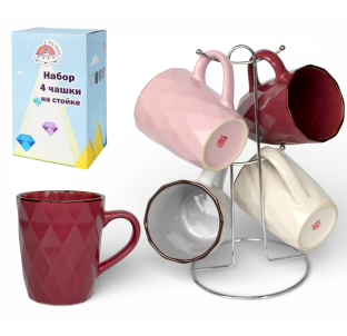 021-04-11 Набір 4 чашки на стійці Грані 350 мл - фото