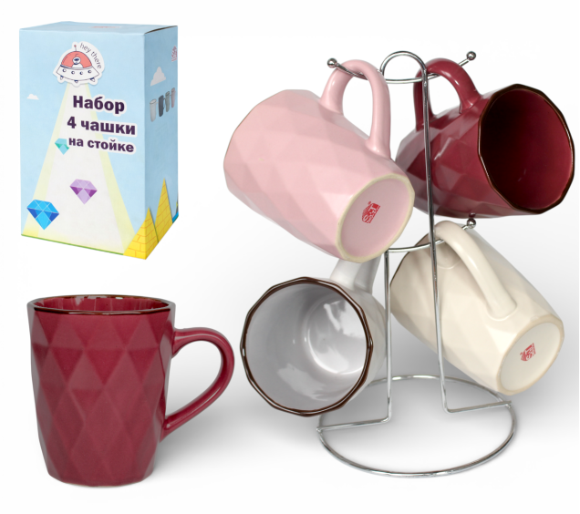 021-04-11 Набір 4 чашки на стійці Грані 350 мл - фото