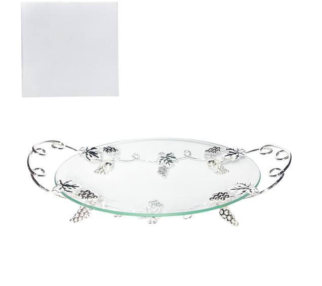 37203 Блюдо овал. з ручками декор Виноград (43*24*8см) - фото