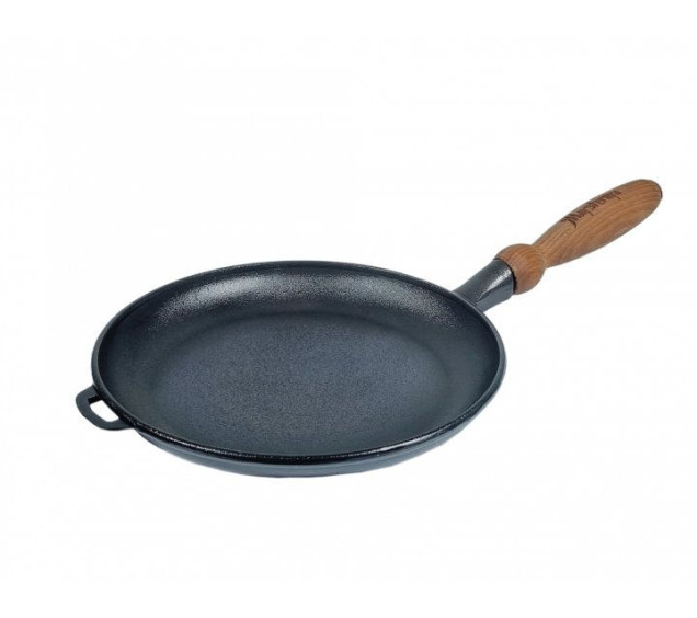 220-25 Сковорода млинцева чавунна 22*2,5см, з дерев'яною ручкою - фото 1
