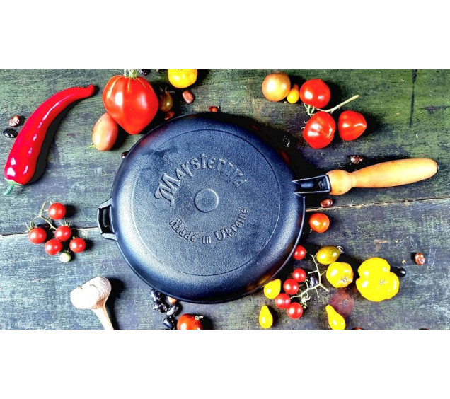 220-25 Сковорода млинцева чавунна 22*2,5см, з дерев'яною ручкою - фото 3