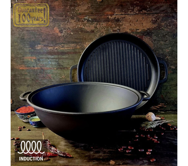 V12CPGr Казан узбецький 12л з кришкою-сковородою гриль - фото