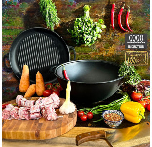 V15СРGr Казан узбецький 15л з кришкою-сковородою гриль - фото