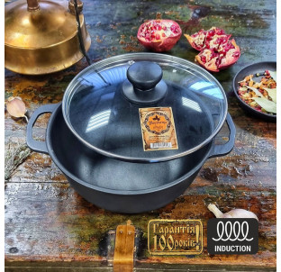 Т401С3  Котелок чавунний 2л зі скляною кришкою - фото