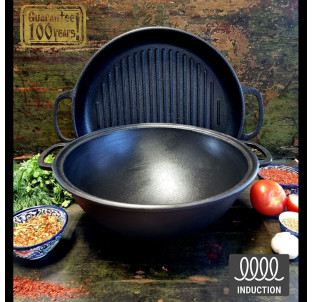 Т405СРGr Казан узбецький 8л з кришкою-сковородою гриль - фото