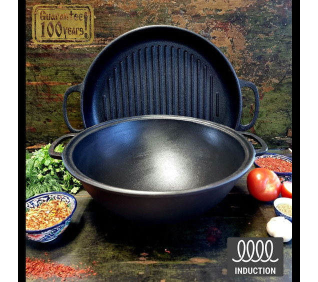 Т405СРGr Казан узбецький 8л з кришкою-сковородою гриль - фото