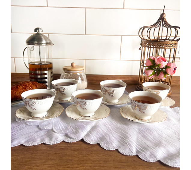 1546 Сервіз кавовий 12 пр Білий бант (чашка  120мл) - фото 1