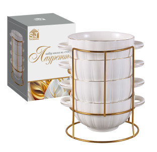 3623-00 Набір мисок 4шт з ручками на мет. стійці 600 мл Лауретта - фото