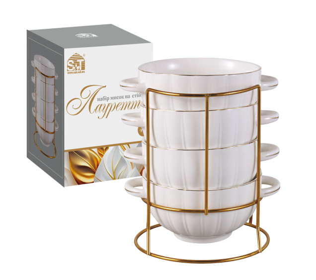 3623-00 Набір мисок 4шт з ручками на мет. стійці 600 мл Лауретта - фото