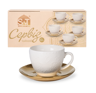 04-001-001 Сервіз чайний " Golden Asoka " 12ел. (чашка 250 мл, блюдце 15 см) - фото
