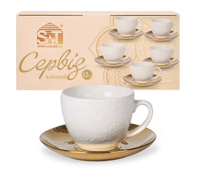 04-001-001 Сервіз чайний " Golden Asoka " 12ел. (чашка 250 мл, блюдце 15 см) - фото