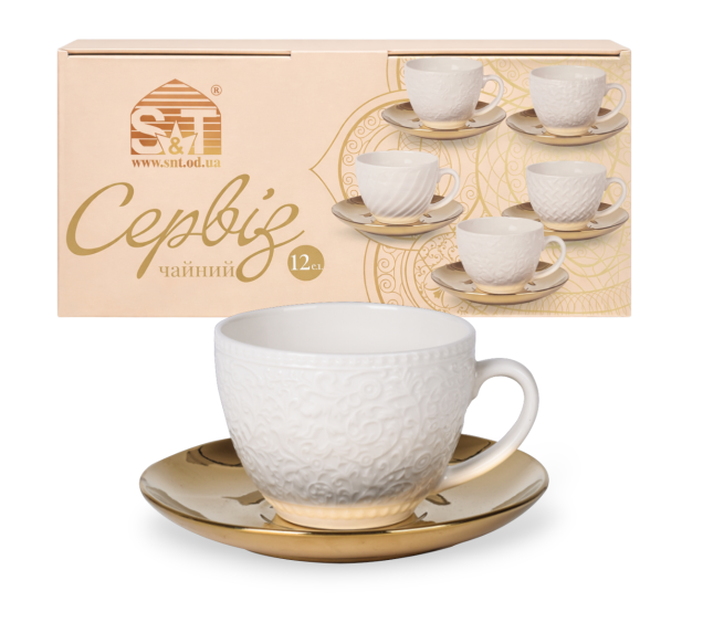 04-001-002 Сервіз чайний " Golden Kurumi " 12ел.(чашка 250 мл, блюдце 15 см) - фото