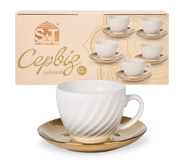 04-001-003 Сервіз чайний " Golden Hayatti " 12ел.(чашка 250 мл, блюдце 15 см) - фото