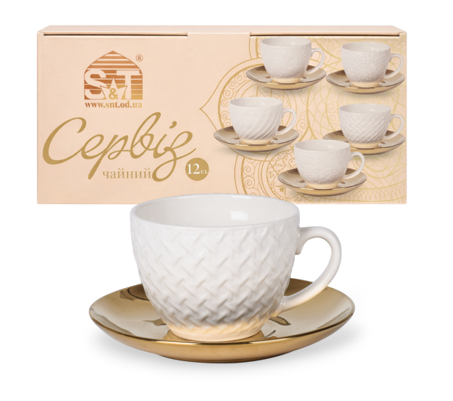 04-001-004 Сервіз чайний " Golden Anfen " 12ел.(чашка 250 мл, блюдце 15 см) - фото
