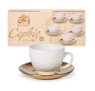04-001-005 Сервіз чайний " Golden Lormar " 12ел.(чашка 250 мл, блюдце 15 см) - фото