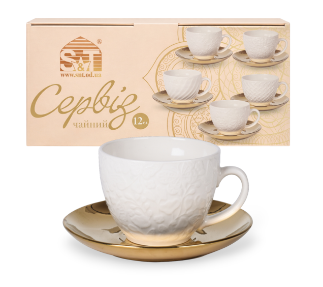 04-001-005 Сервіз чайний " Golden Lormar " 12ел.(чашка 250 мл, блюдце 15 см) - фото