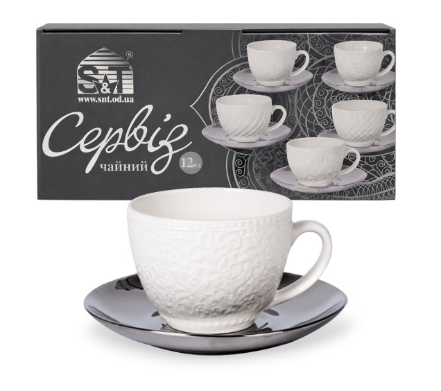 04-001-007 Сервіз чайний " Silver Kurumi " 12ел.(чашка 250 мл, блюдце 15 см) - фото