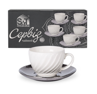 04-001-008 Сервіз чайний " Silver Hayatti " 12ел.(чашка 250 мл, блюдце 15 см) - фото